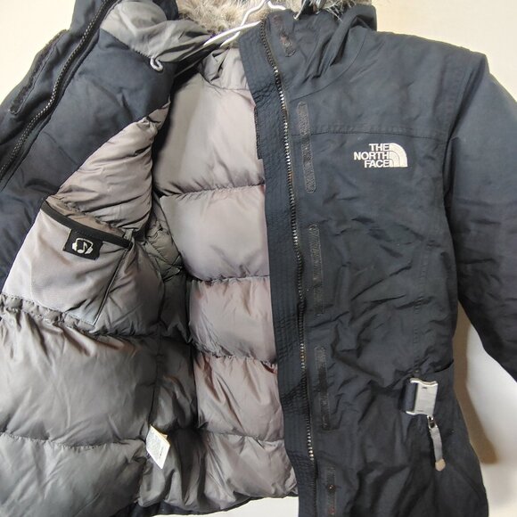 The North Face Down Jacket Womens Small Black Fur Hood Belted Winter Parka Coat - Picture 6 of 16
